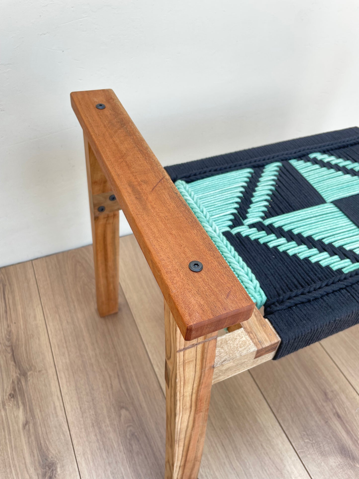 Hand Rest Gemini Woven Stool - Black & Teal