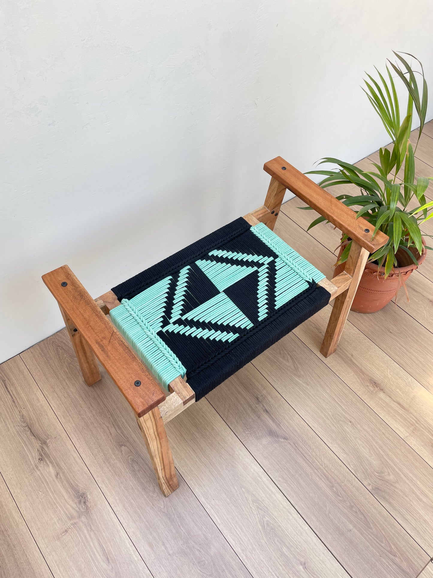 Hand Rest Gemini Woven Stool - Black & Teal