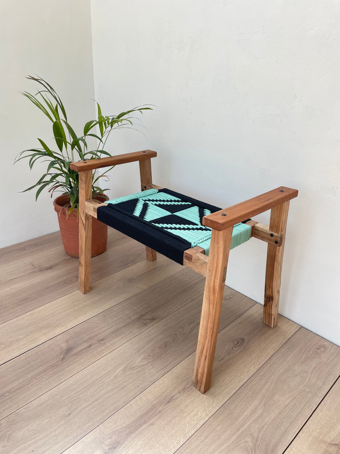 Hand Rest Gemini Woven Stool - Black & Teal