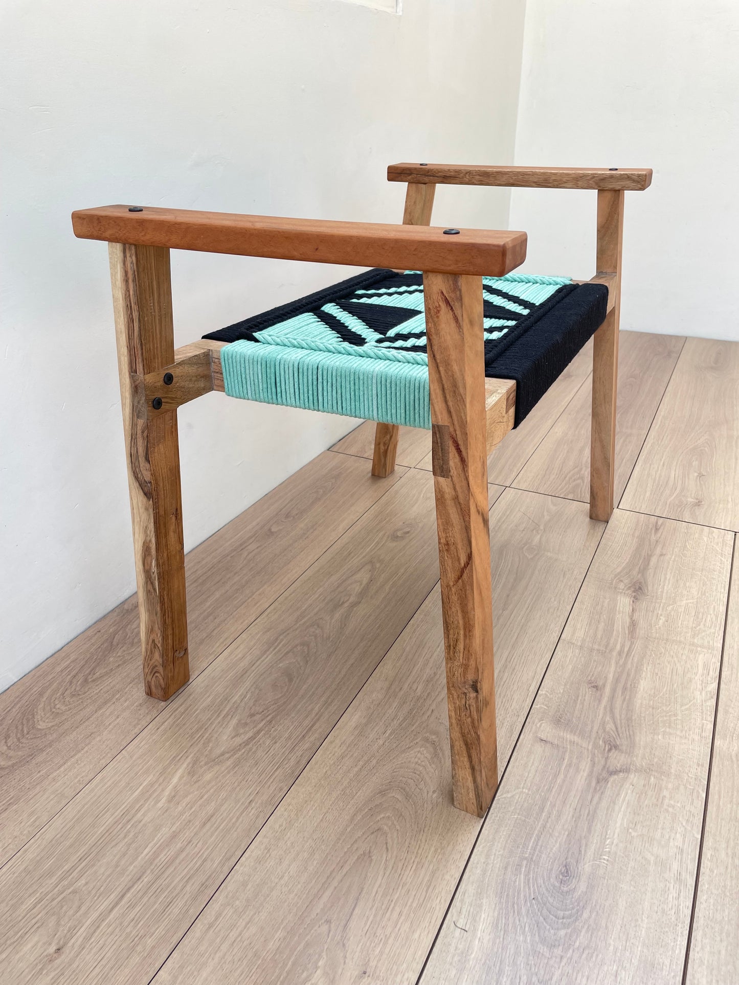 Hand Rest Gemini Woven Stool - Black & Teal