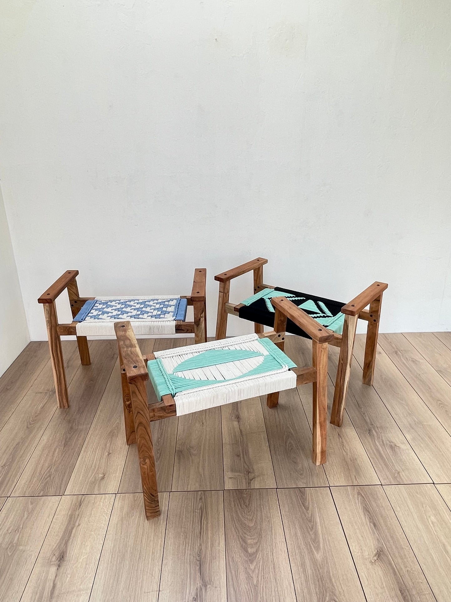 Hand Rest Woven Stool - Set Of Three