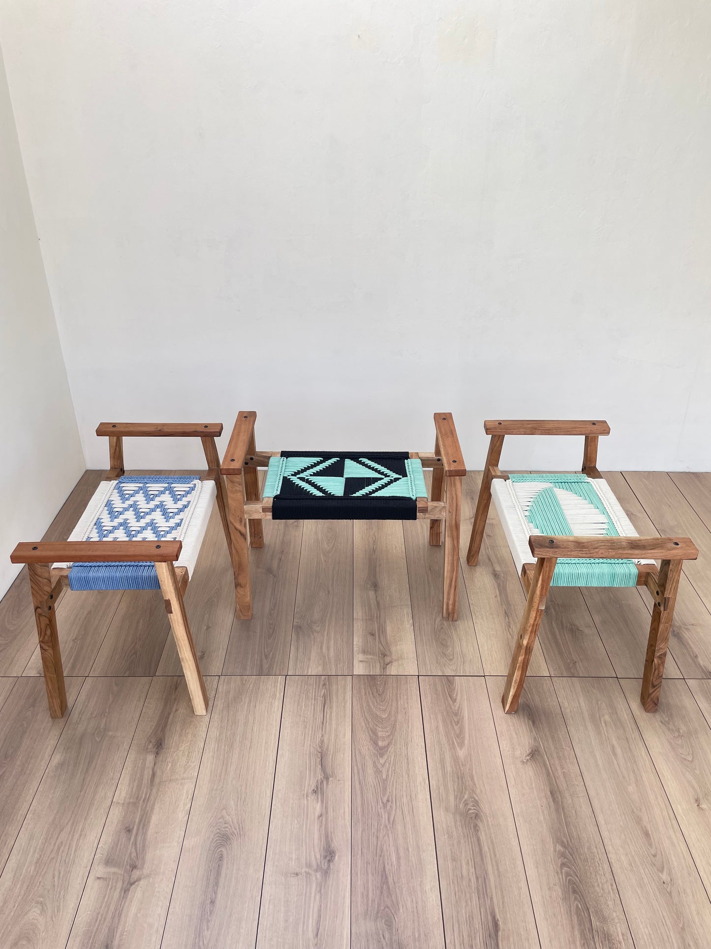 Hand Rest Woven Stool - Set Of Three