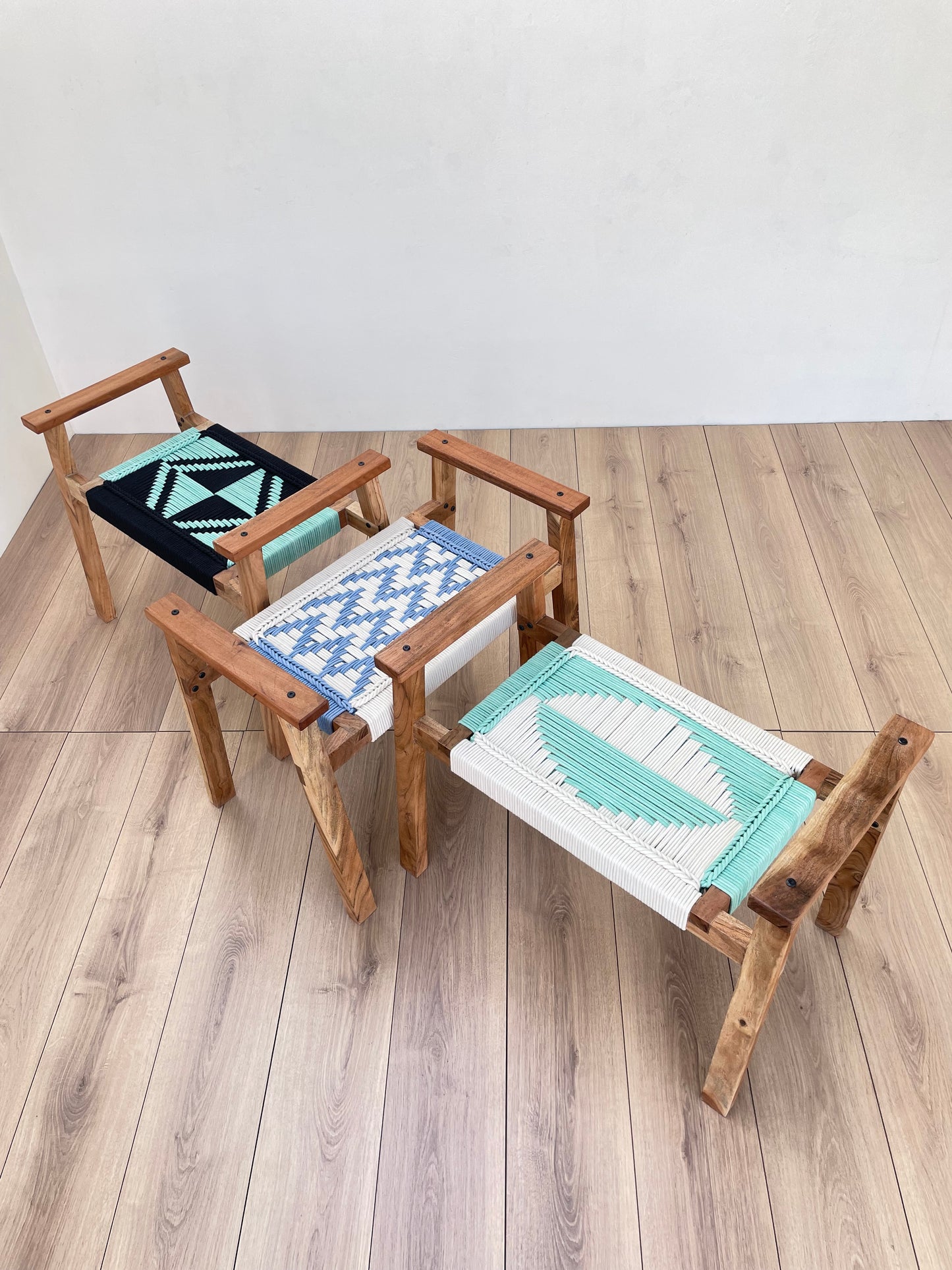 Hand Rest Woven Stool - Set Of Three