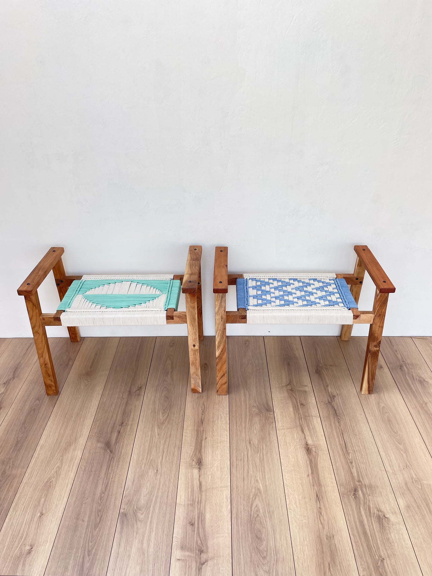 Hand Rest Woven Stool - Set of Two